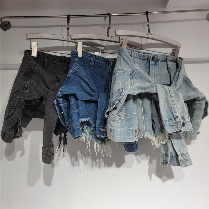 Street Fashion Denim - 데님 반바지 여성 청바지 빈티지 워싱