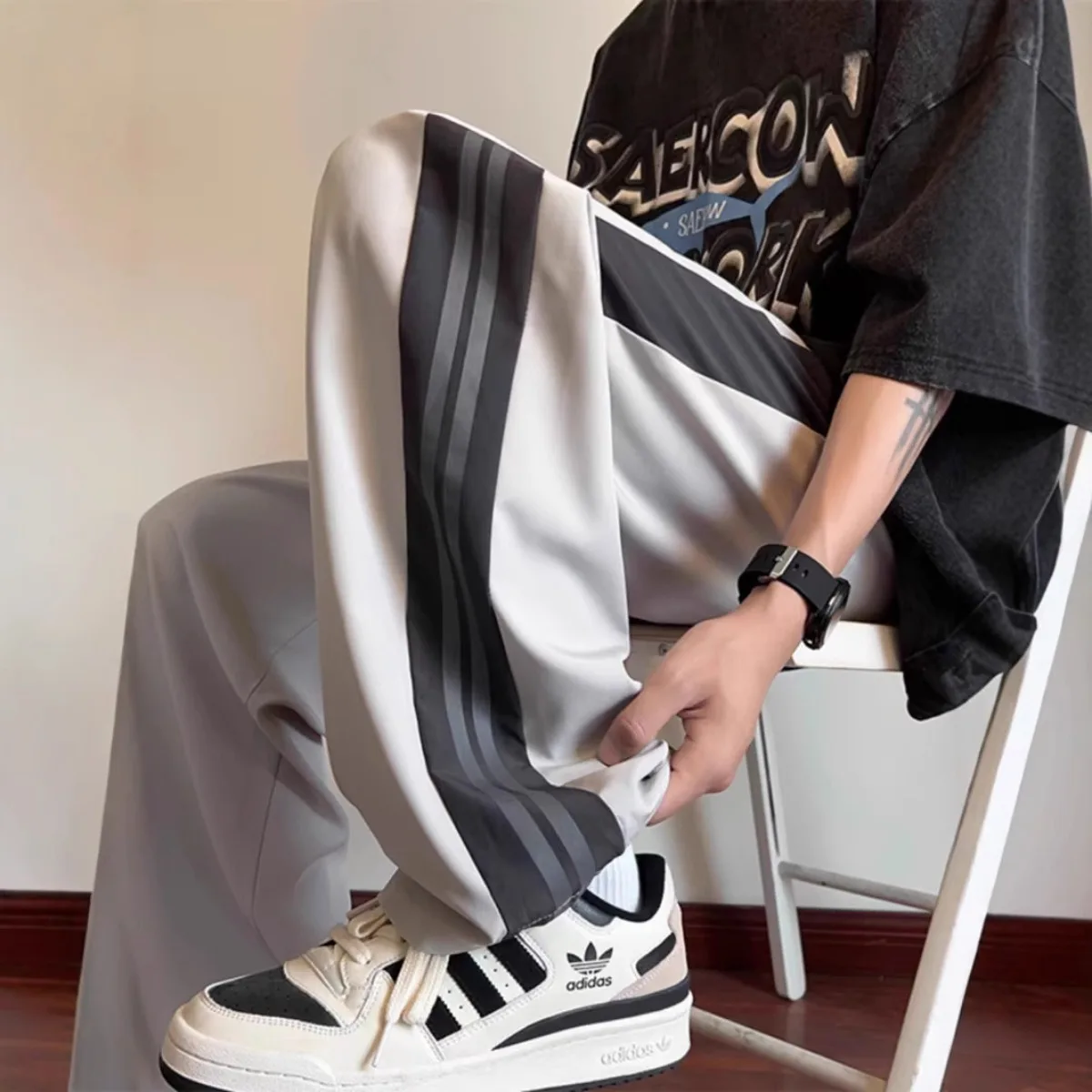 Street Fashion Couple - 하이 스트리트 캐주얼 바지 남성 와이드