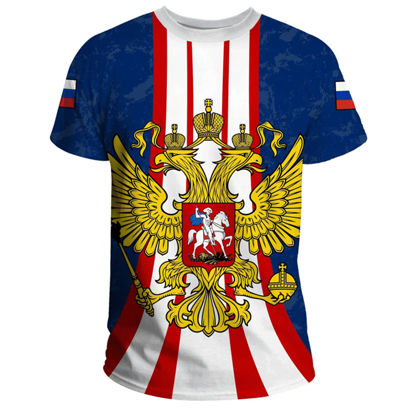 Street Fashion Russia - 남성용 러시아 국기 배지 티셔츠, 반팔
