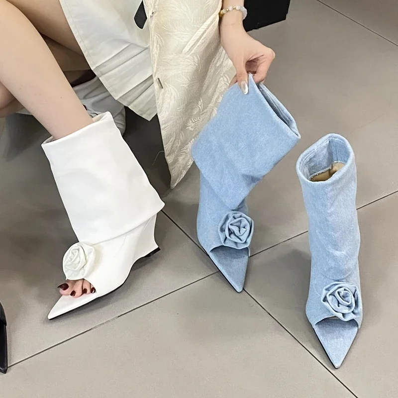 Street Fashion Denim - 여성용 앵클 부츠, 웨지 샌들, 하이힐,
