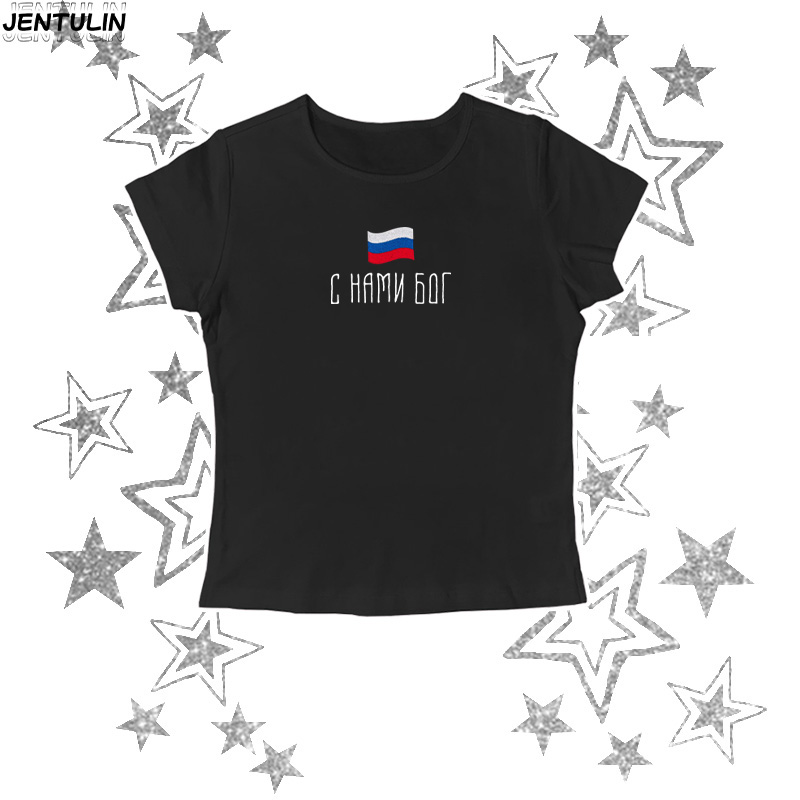 Street Fashion Russia - 러시아 국기 슬로건 TShirt 여름 여성