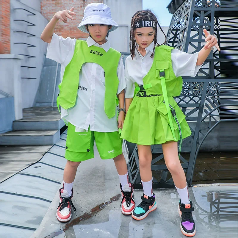 어린이 패션 스트리트웨어 힙합 의상, 소년 녹색 조끼  - Street Fashion Boy 리뷰 및 가격