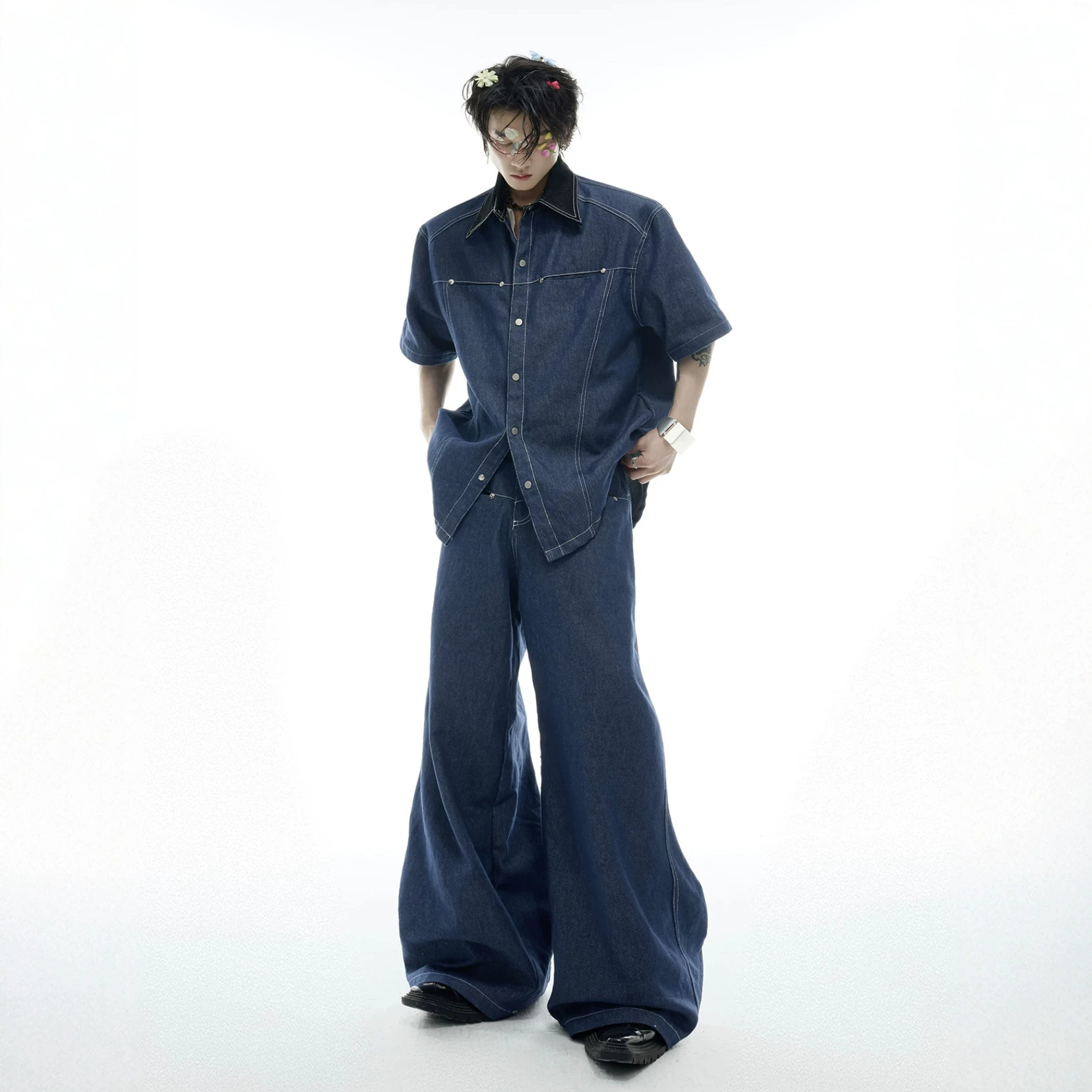 여름 남성 데님 매칭 세트 아메리칸 패션 하이 스트리트 - Street Fashion Denim 리뷰 및 가격