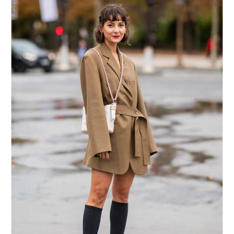 시크 카키 미디 수트 드레스 패션 위크 스트릿 스타일  - Street Fashion Week 리뷰 및 가격