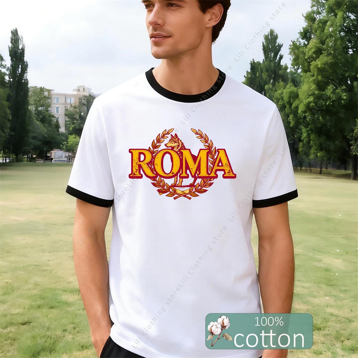 로마 레터 그래픽 프린트 남성 티셔츠 코튼 여름 Y2K - Street Fashion Roma 리뷰 및 가격
