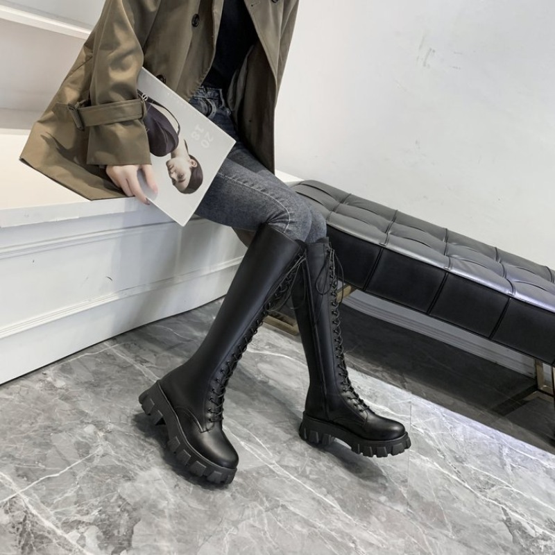 여성용 니하이 부츠 레이스업 컴뱃 부티 플랫폼 러그 솔 - Street Fashion Winter 리뷰 및 가격